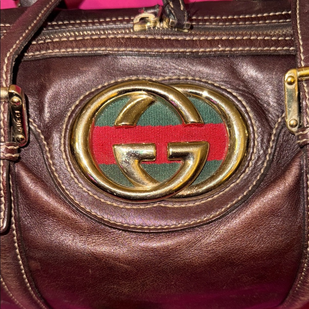 Gucci Brown Leather Duffel Bag with Green and Red Accents - Picture 11 of 16
